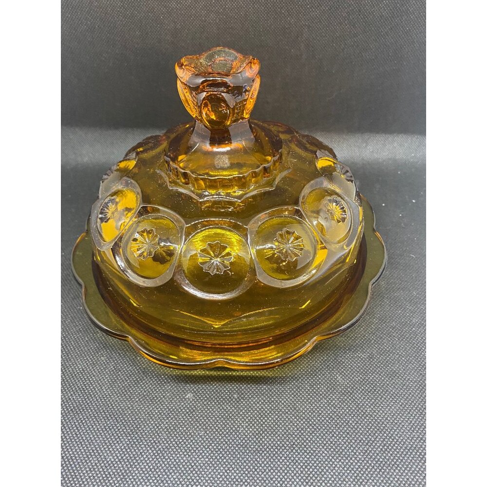 L.E. Smith Moon N Star Amber Domed Butter Dish